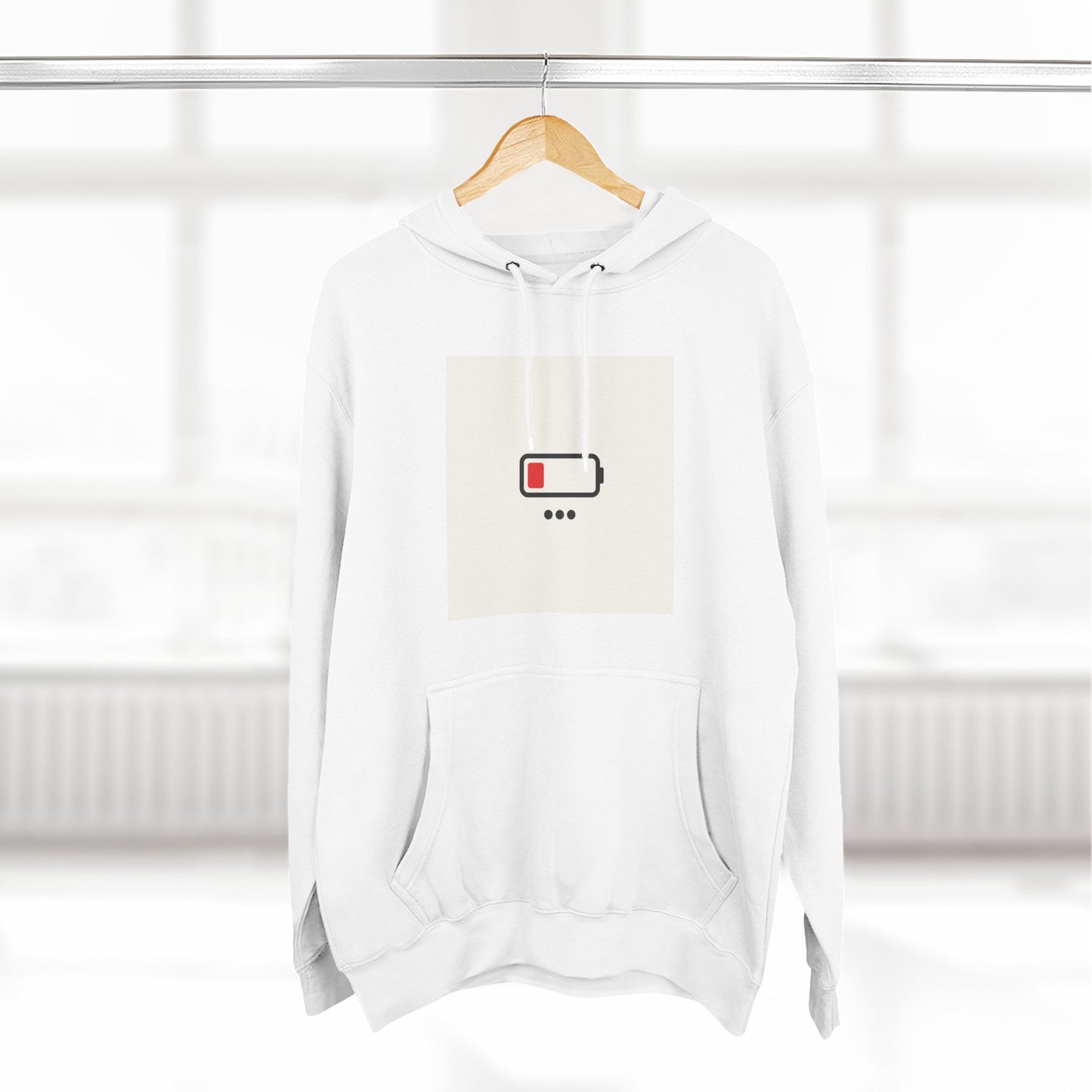 Low Battery Minimalist Hoodie — "First World..." Graphic Fleece Pullover