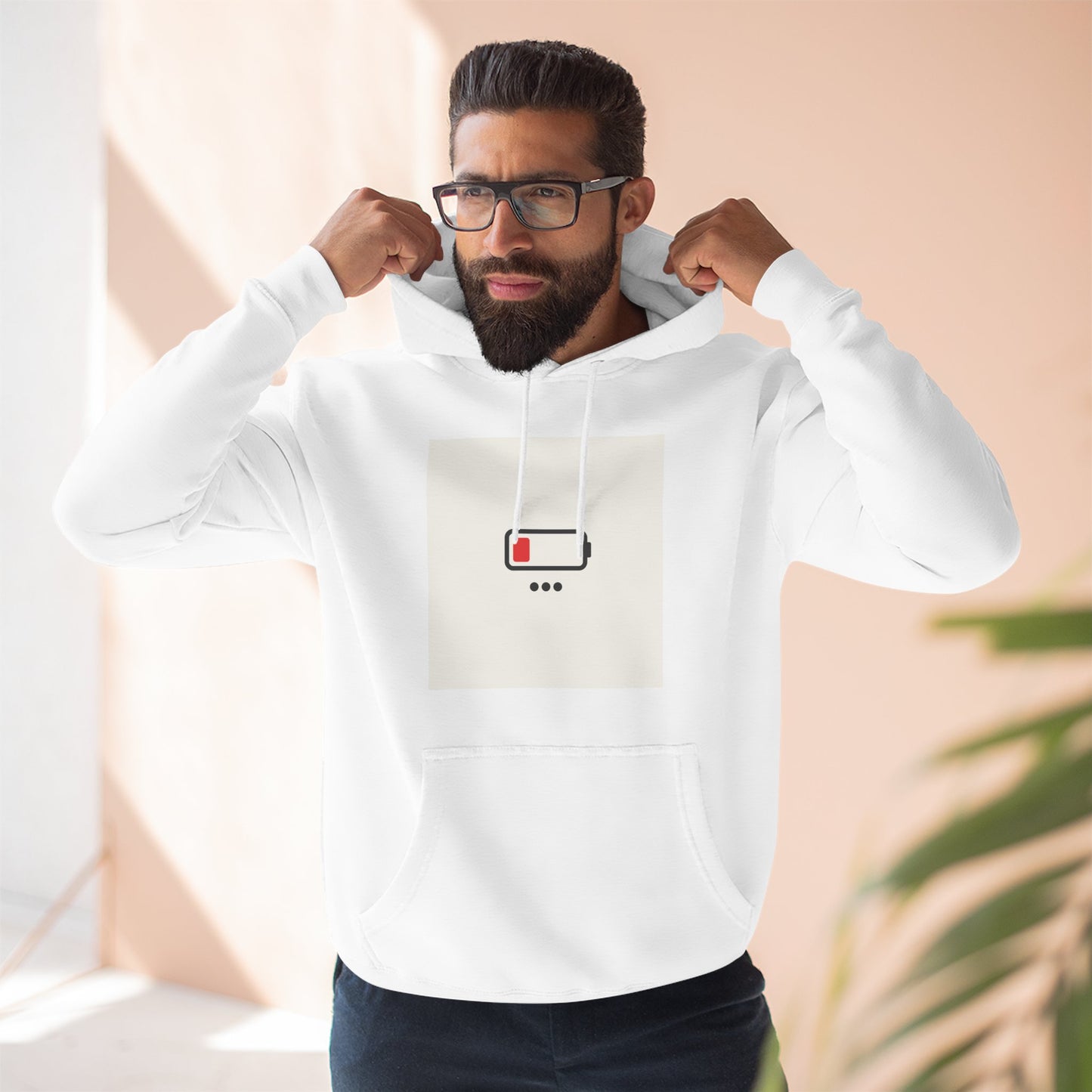 Low Battery Minimalist Hoodie — "First World..." Graphic Fleece Pullover