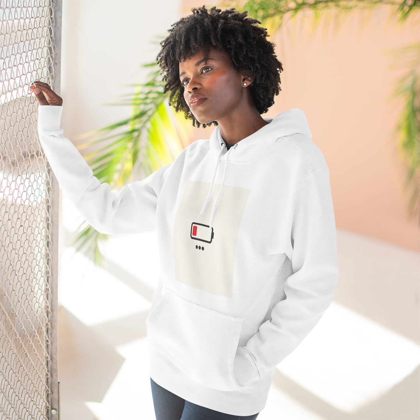 Low Battery Minimalist Hoodie — "First World..." Graphic Fleece Pullover